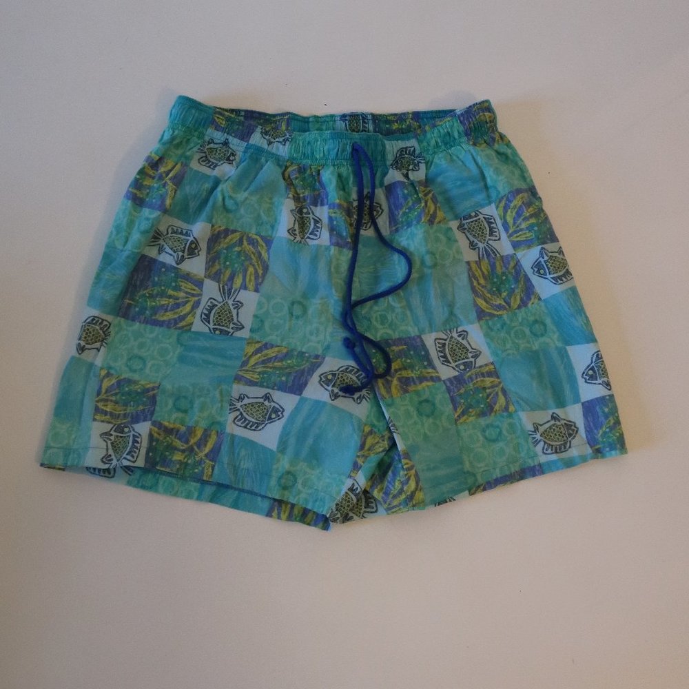 Mens Paul Stuart Blue Sea Green Swim Trunk Shorts XL *